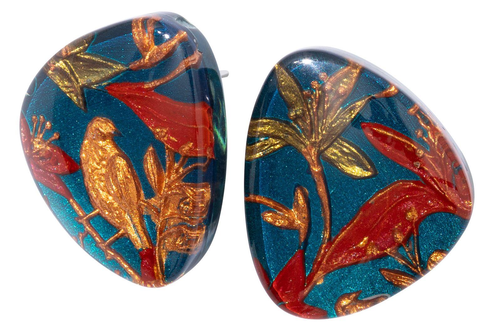 earring HELENA 1bead pin, red