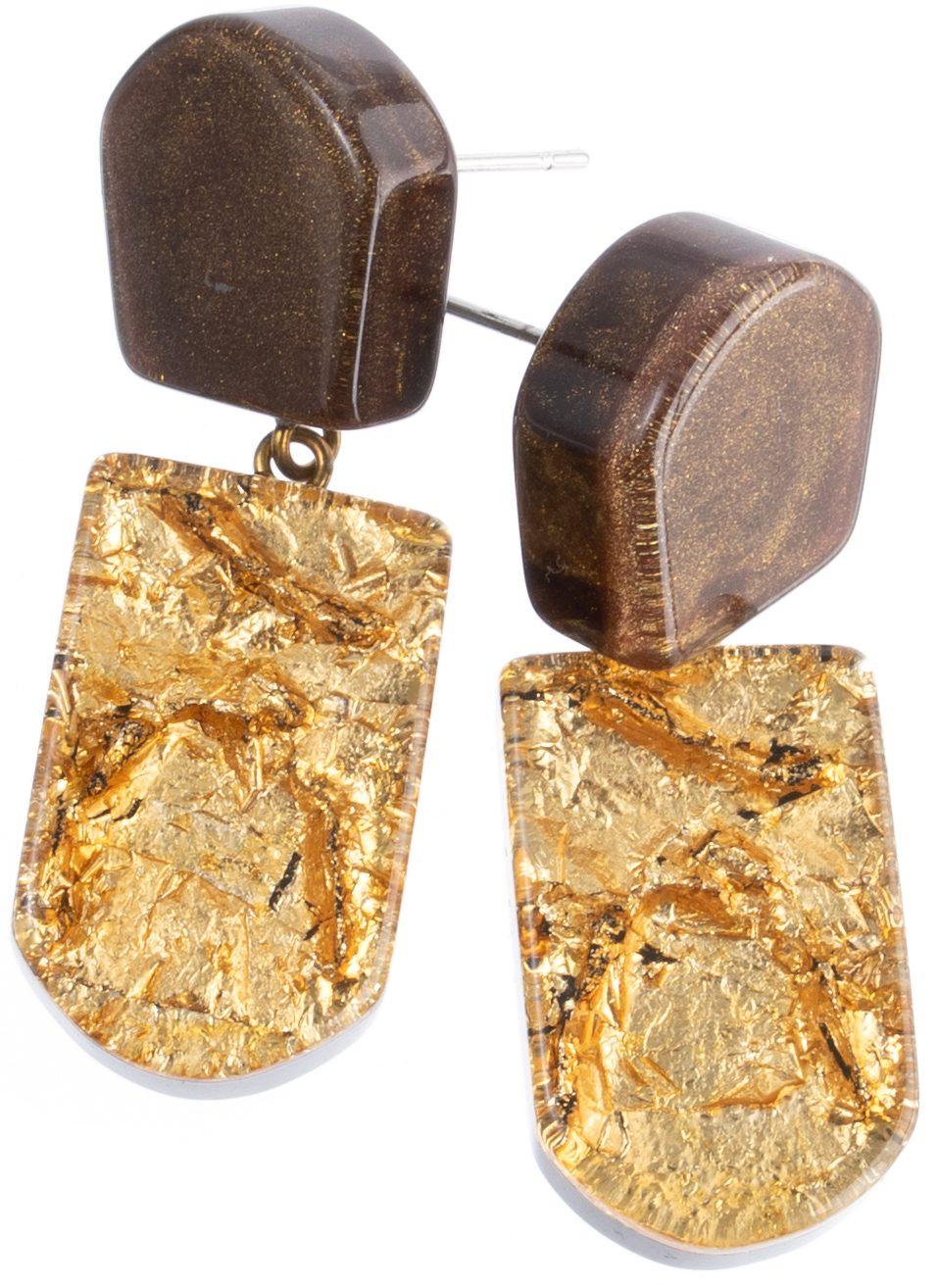 earring LUMI 2beads pin, brown