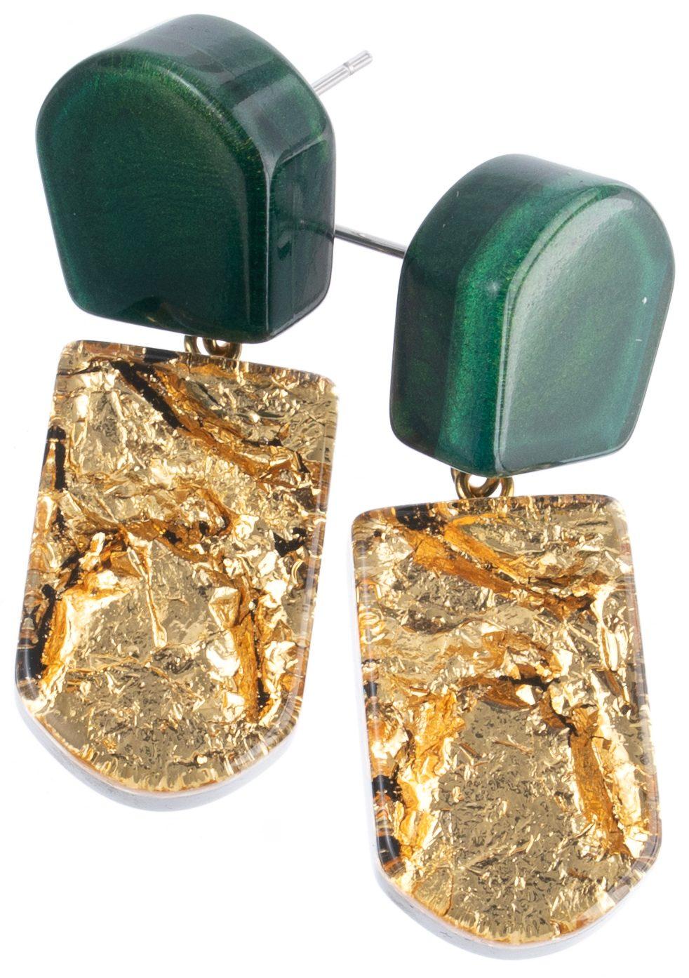 earring LUMI 2beads pin, green