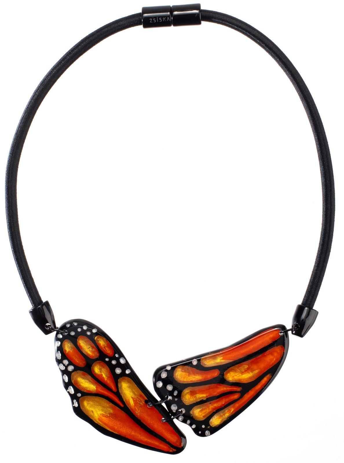 necklace PAPILLON 2beads adjustable, orange/gold