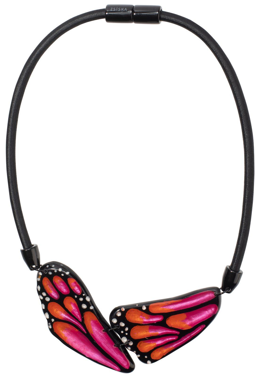 necklace PAPILLON 2beads adjustable, pink/orange