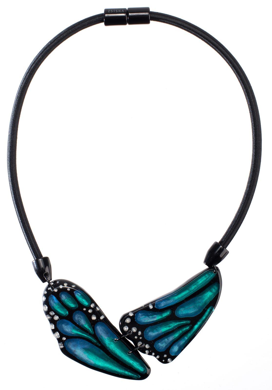 necklace PAPILLON 2beads adjustable, teal/blue