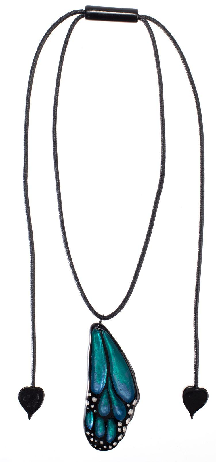 pendant PAPILLON 1bead adjustable, teal/blue