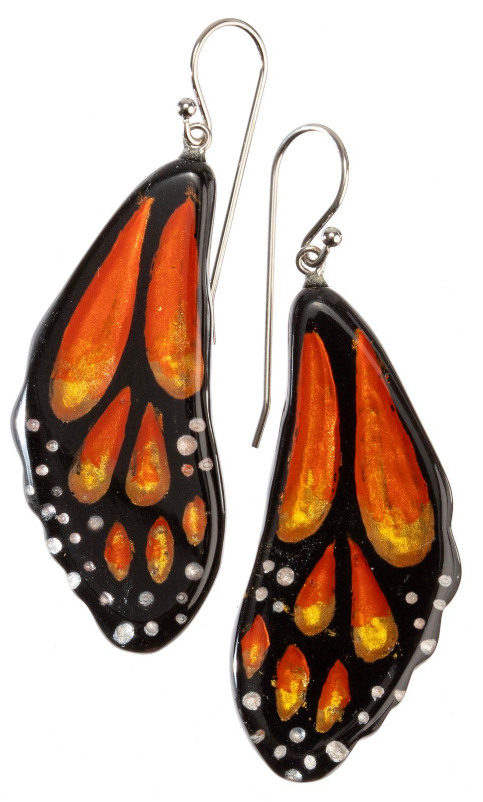 earring PAPILLON 1bead shorthook, orange/gold