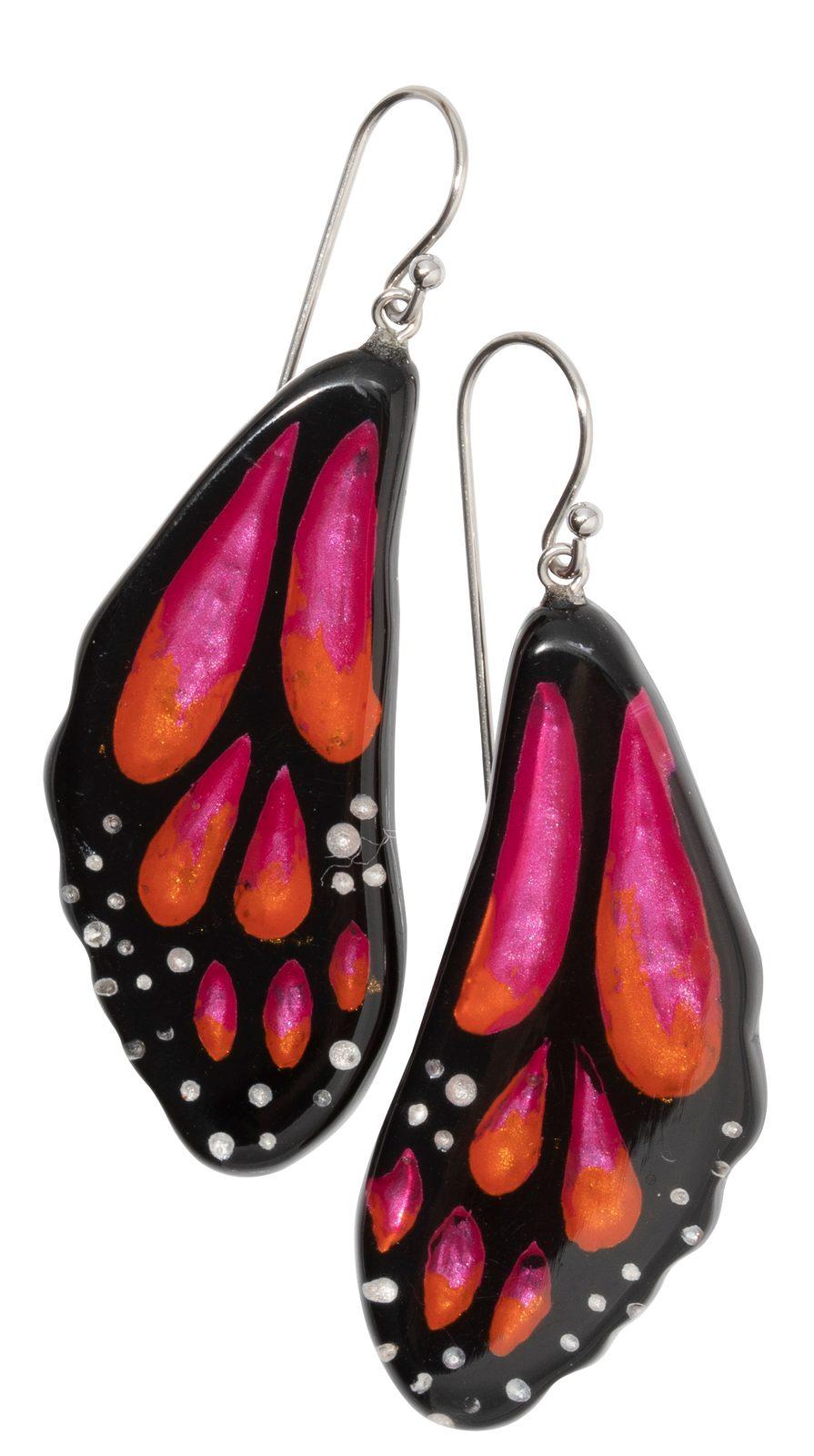 earring PAPILLON 1bead shorthook, pink/orange