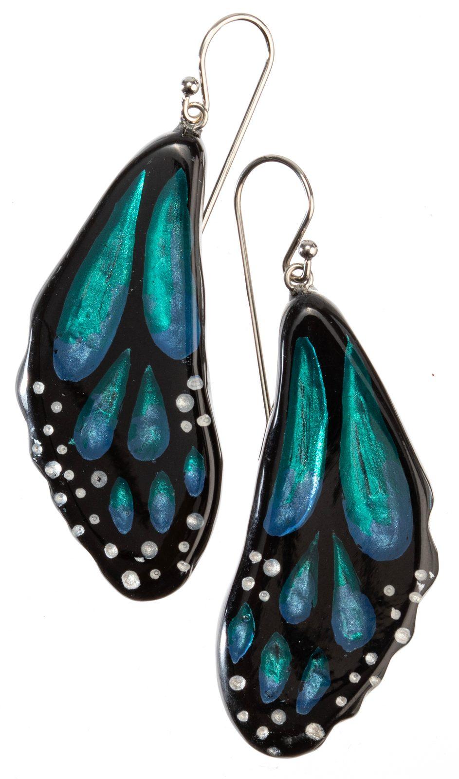 earring PAPILLON 1bead shorthook, teal/blue