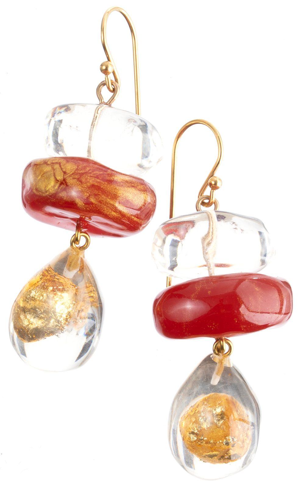 earring SENSI 3beads shorthook, amber