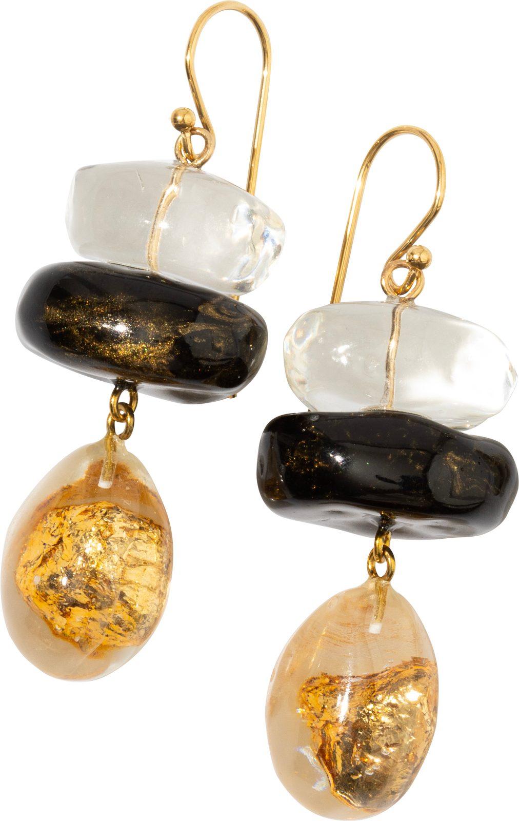 earring SENSI 3beads shorthook, black