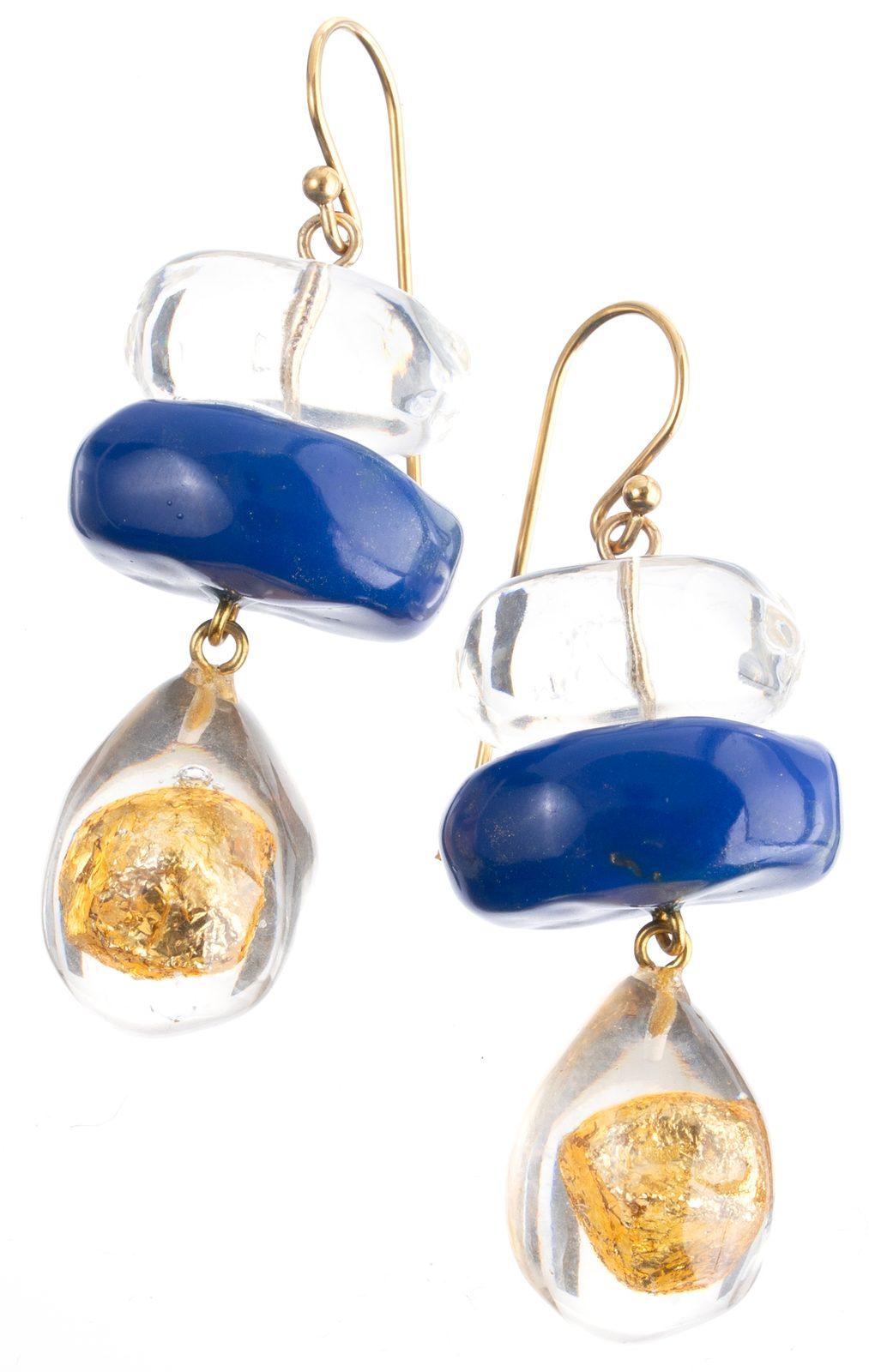 earring SENSI 3beads shorthook, blue