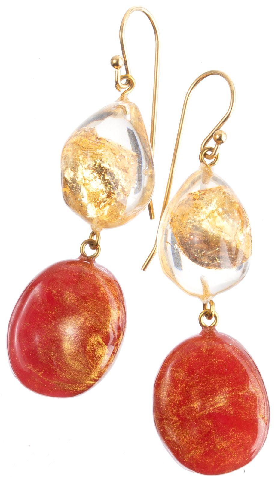 earring SENSI 2beads shorthook, amber