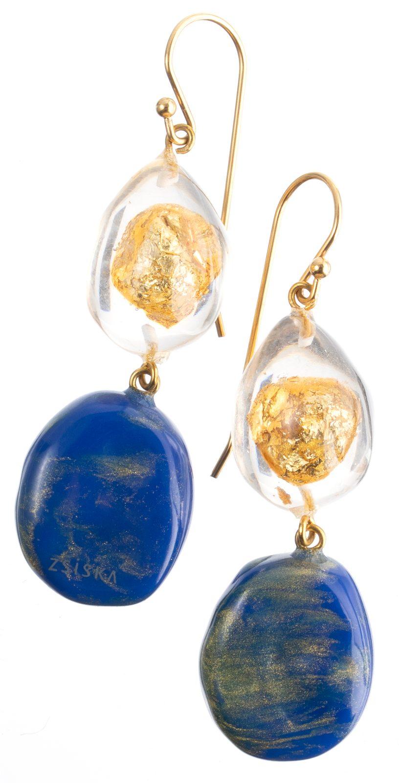 earring SENSI 2beads shorthook, blue
