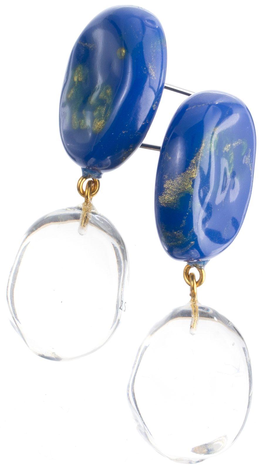 earring SENSI 2beads pin, blue