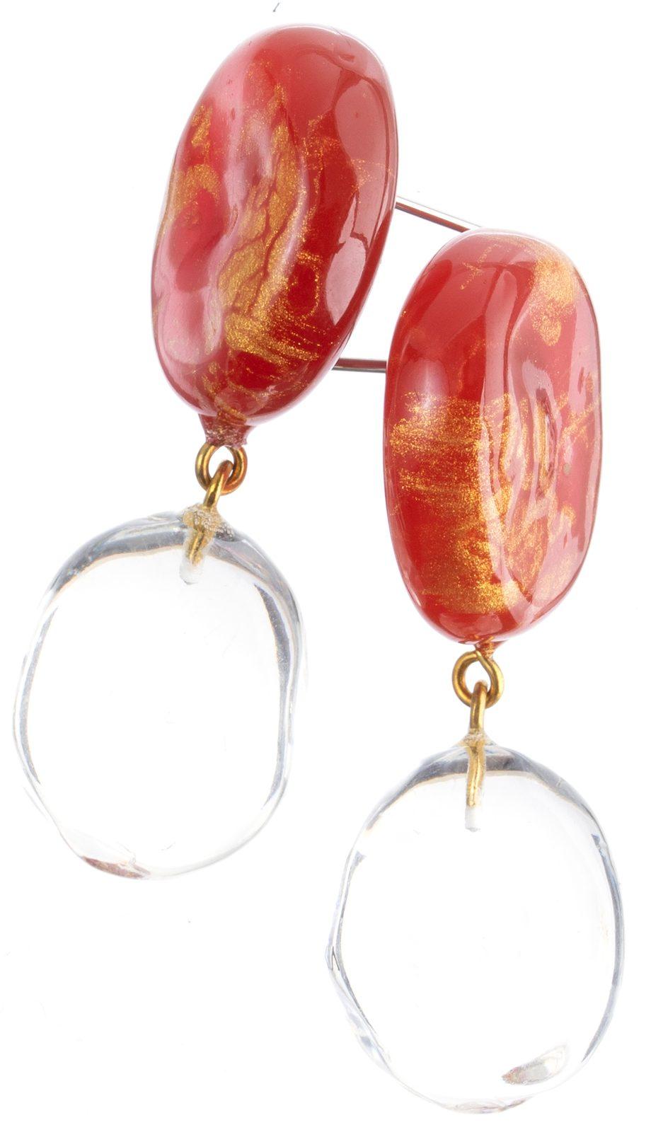 earring SENSI 2beads clip, amber