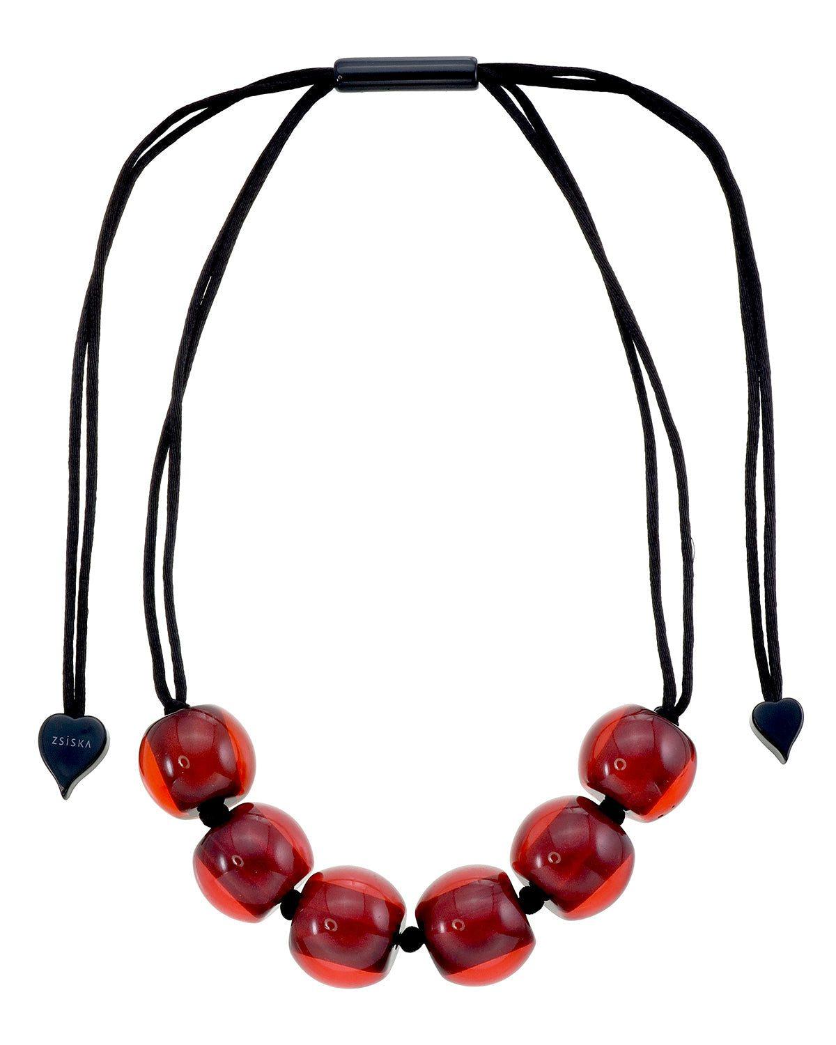 COLOURFUL BEADS 6-Bead Adjustable Necklace — Burgundy Red
