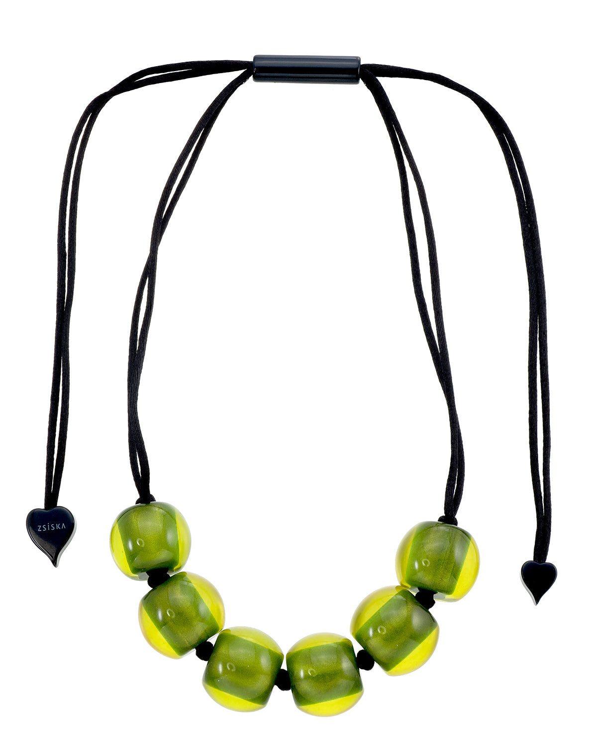 COLOURFUL BEADS 6-Bead Adjustable Necklace — Olive Green