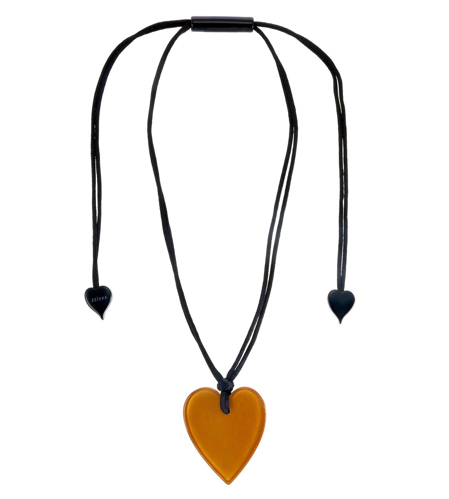 COLOURFUL STATEMENT 1-Bead Adjustable Heart Pendant — Amber Orange