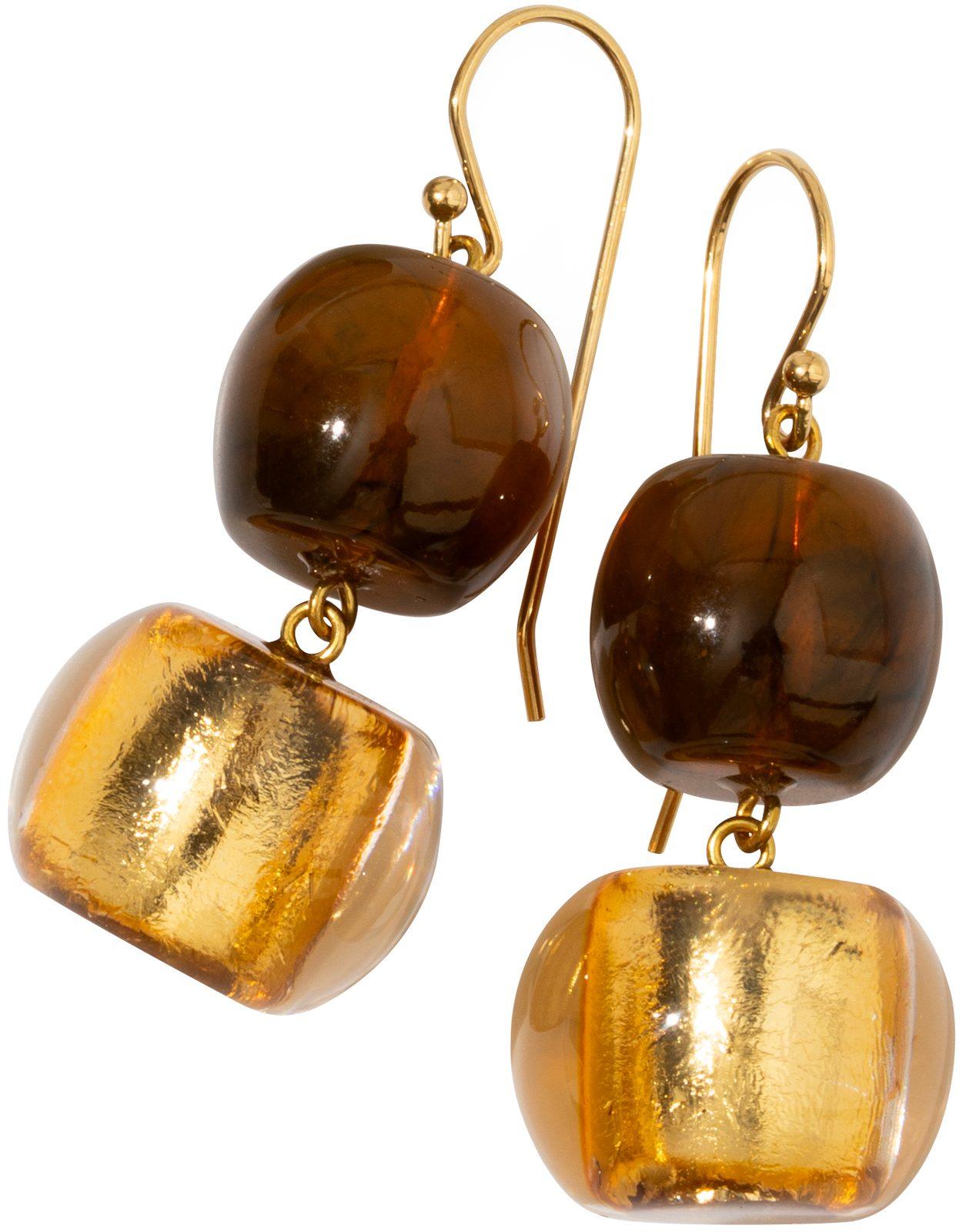 RADIANCE 1-Bead Short Hook Earrings — Amber Tiger & Gold Foil