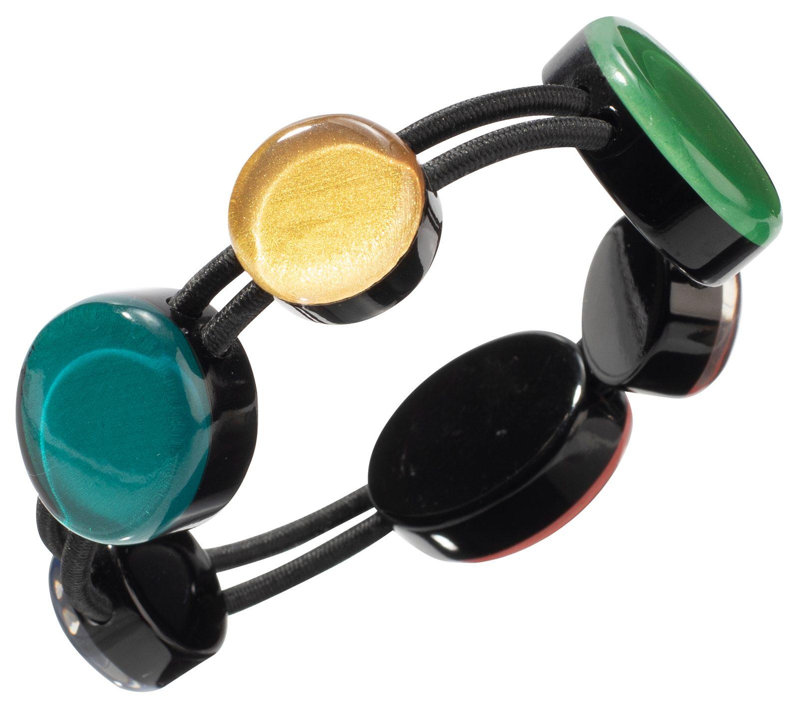 bracelet LIBRA, mixed stretch bracelet (teal, gold, black, green beads)