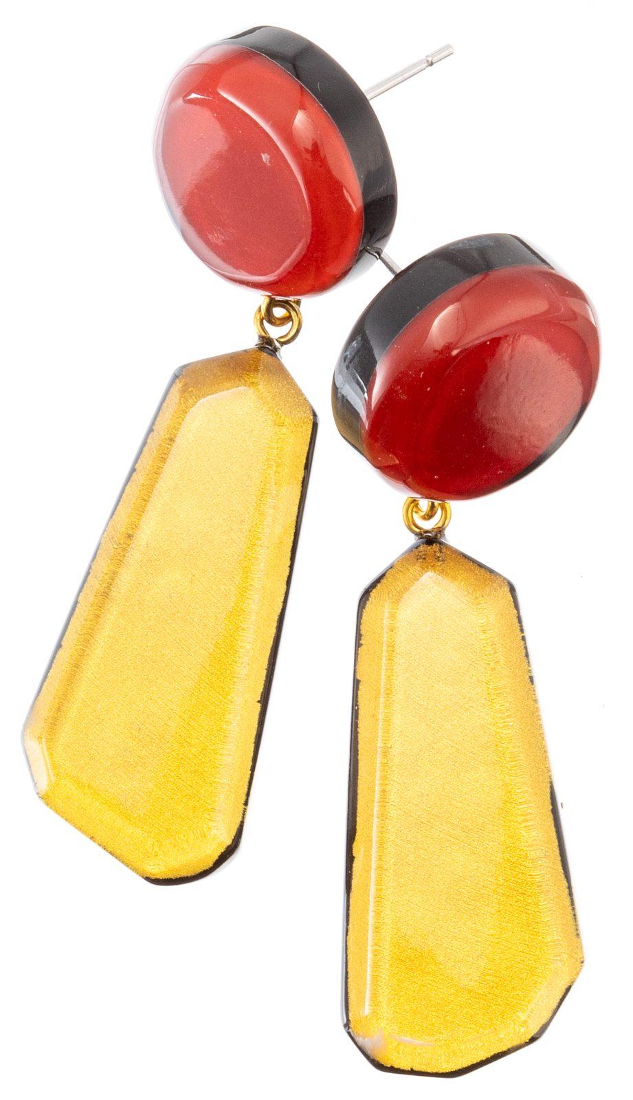 earring LIBRA 2beads pin, combination gold/red