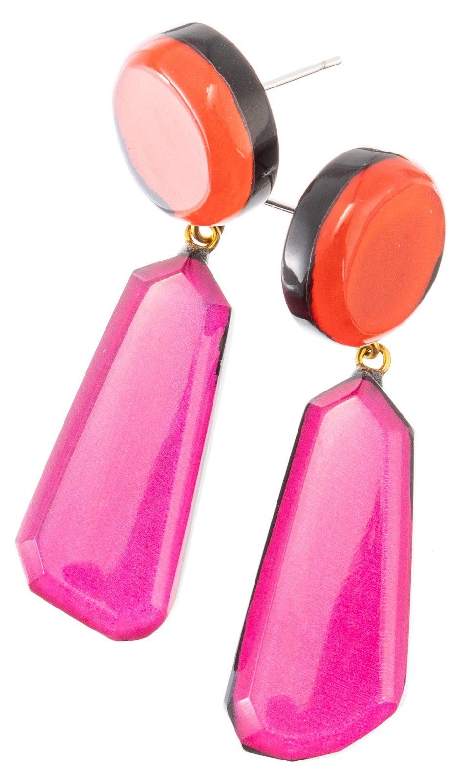 earring LIBRA 2beads pin, combination pink/orange