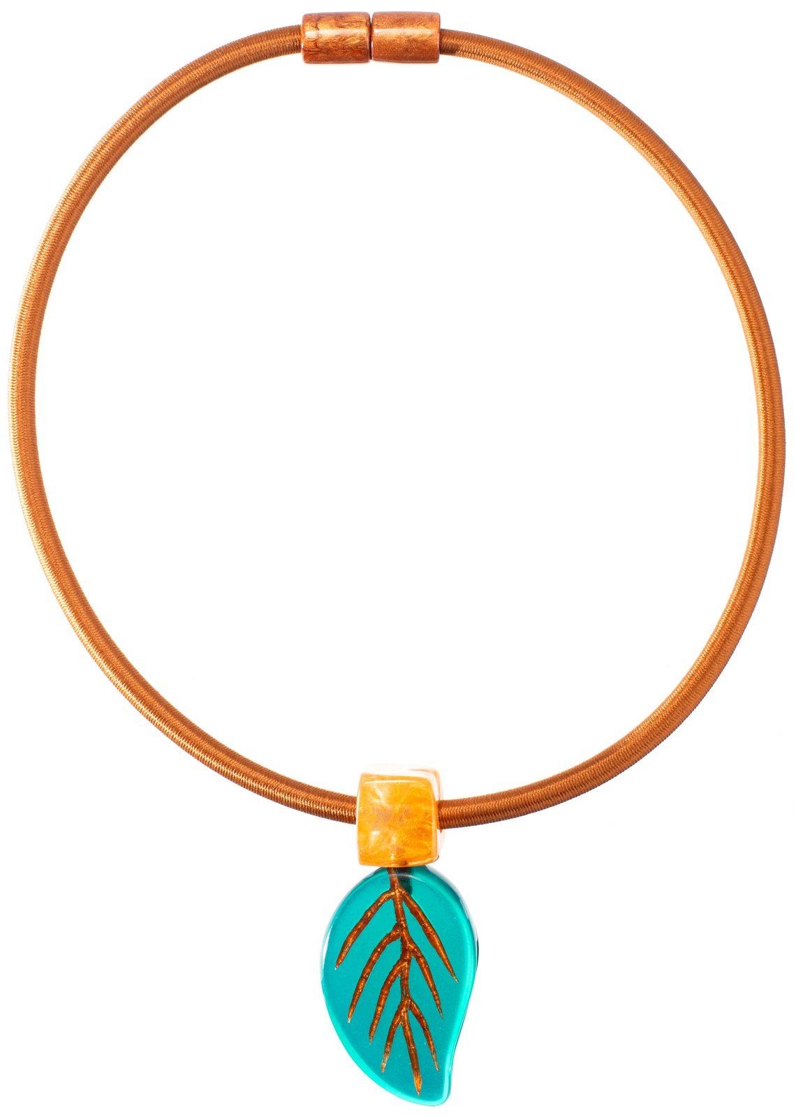 necklace FOLIAGE 2beads magnet, green