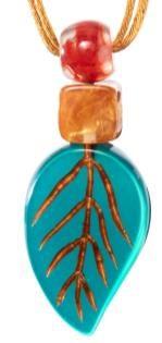 pendant FOLIAGE 3beads adjustable, green