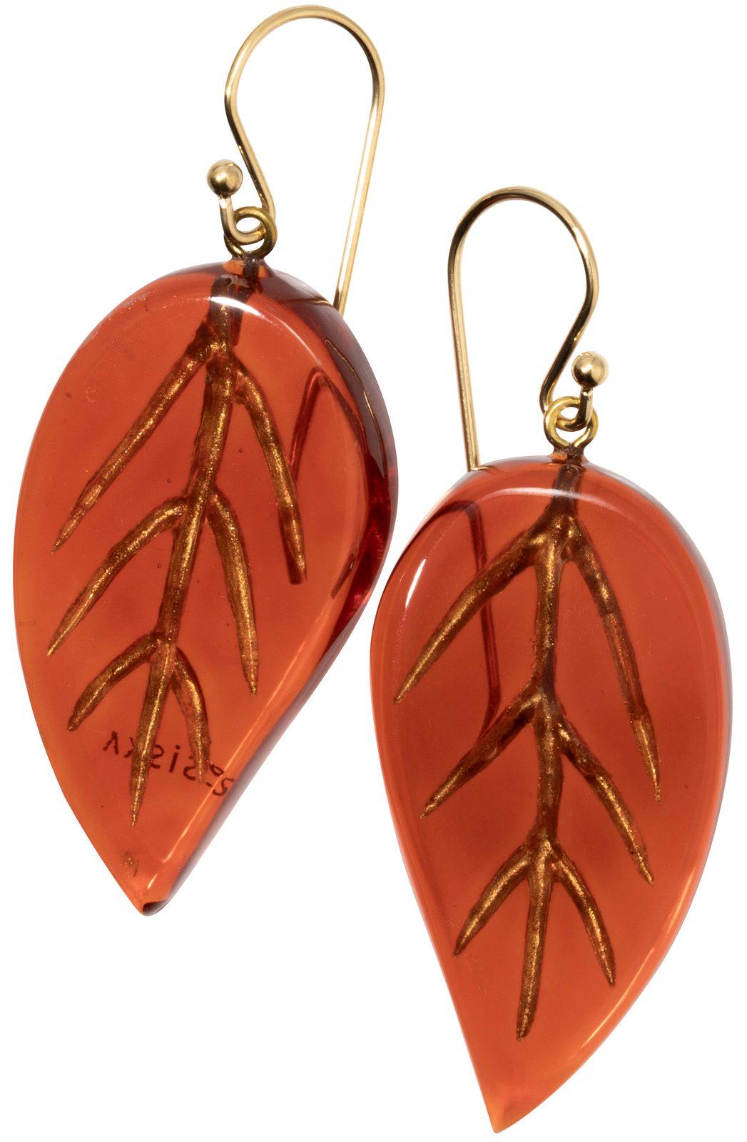 FOLIAGE 1-Bead Short Hook Earrings — Red leaf
