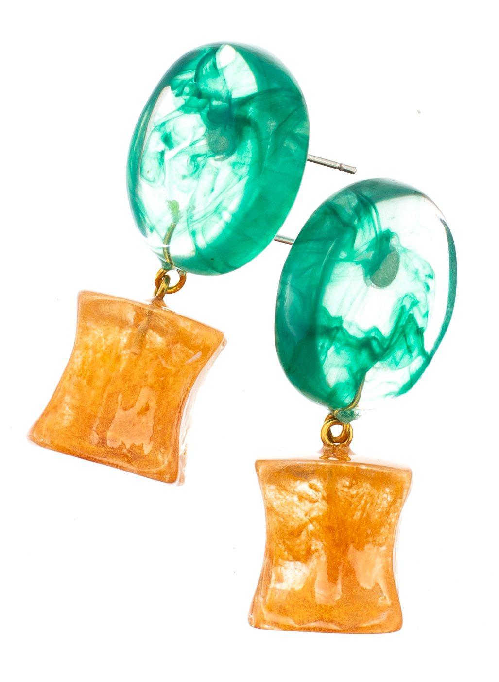 earring FOLIAGE 2beads pin, amber