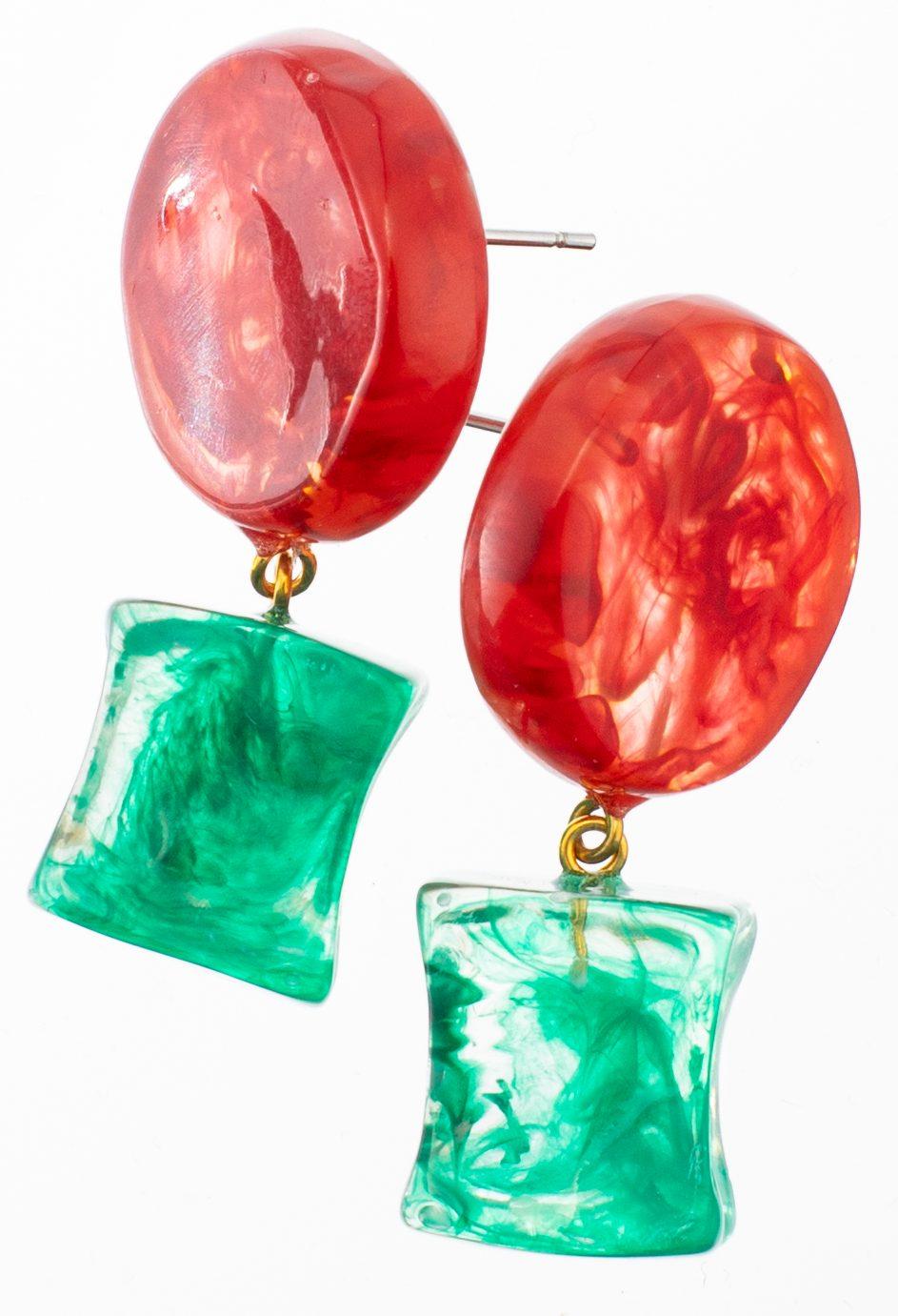 earring FOLIAGE 2beads pin, green