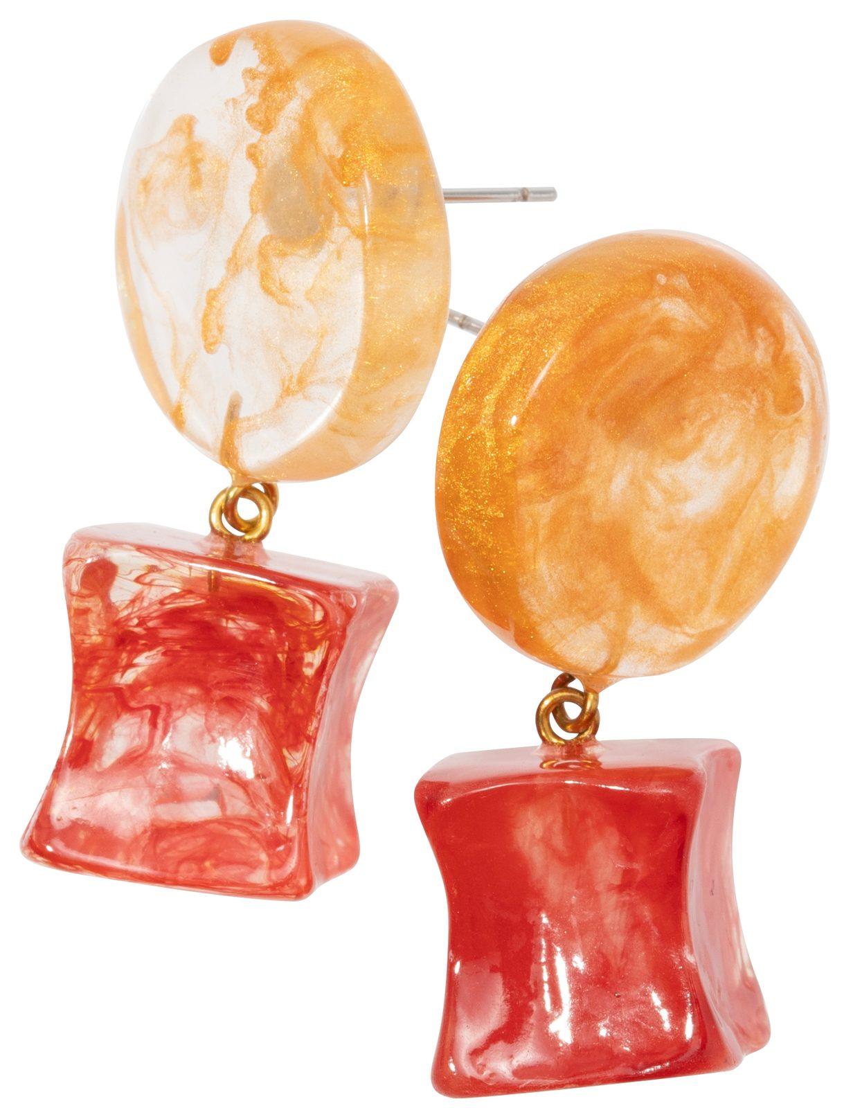 earring FOLIAGE 2beads pin, red
